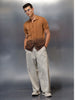Textured Knit Button-Down SHIRT  | Brown