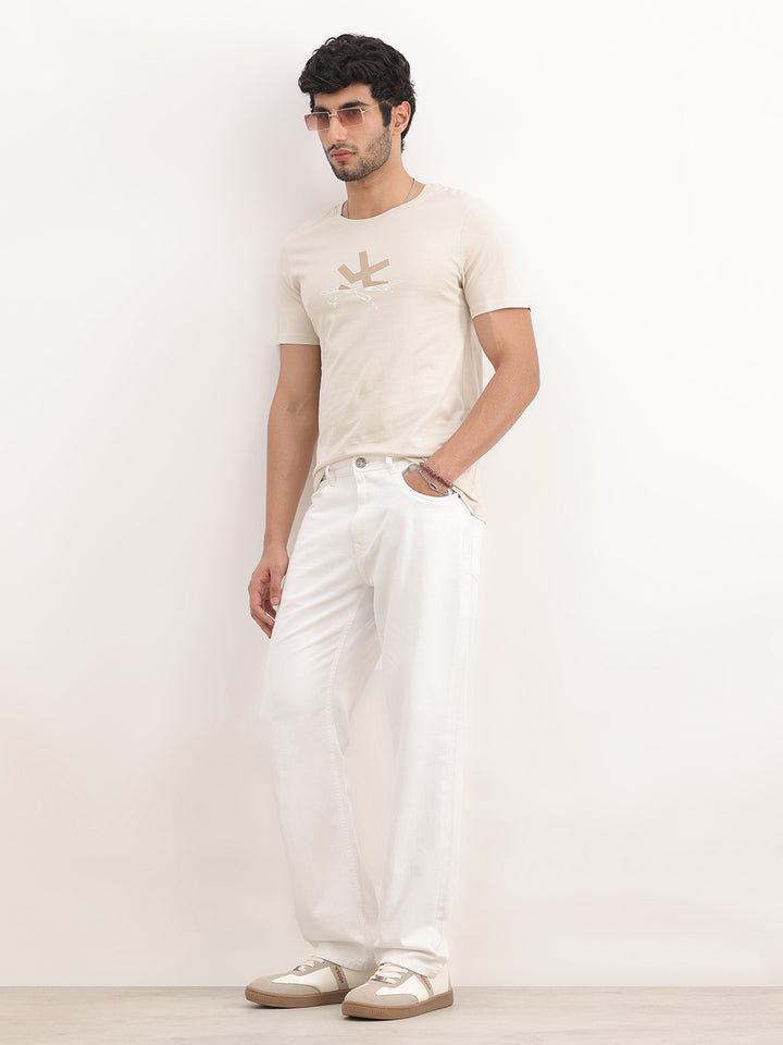 Classic Slim Fit Placement Printed T-Shirt | Beige
