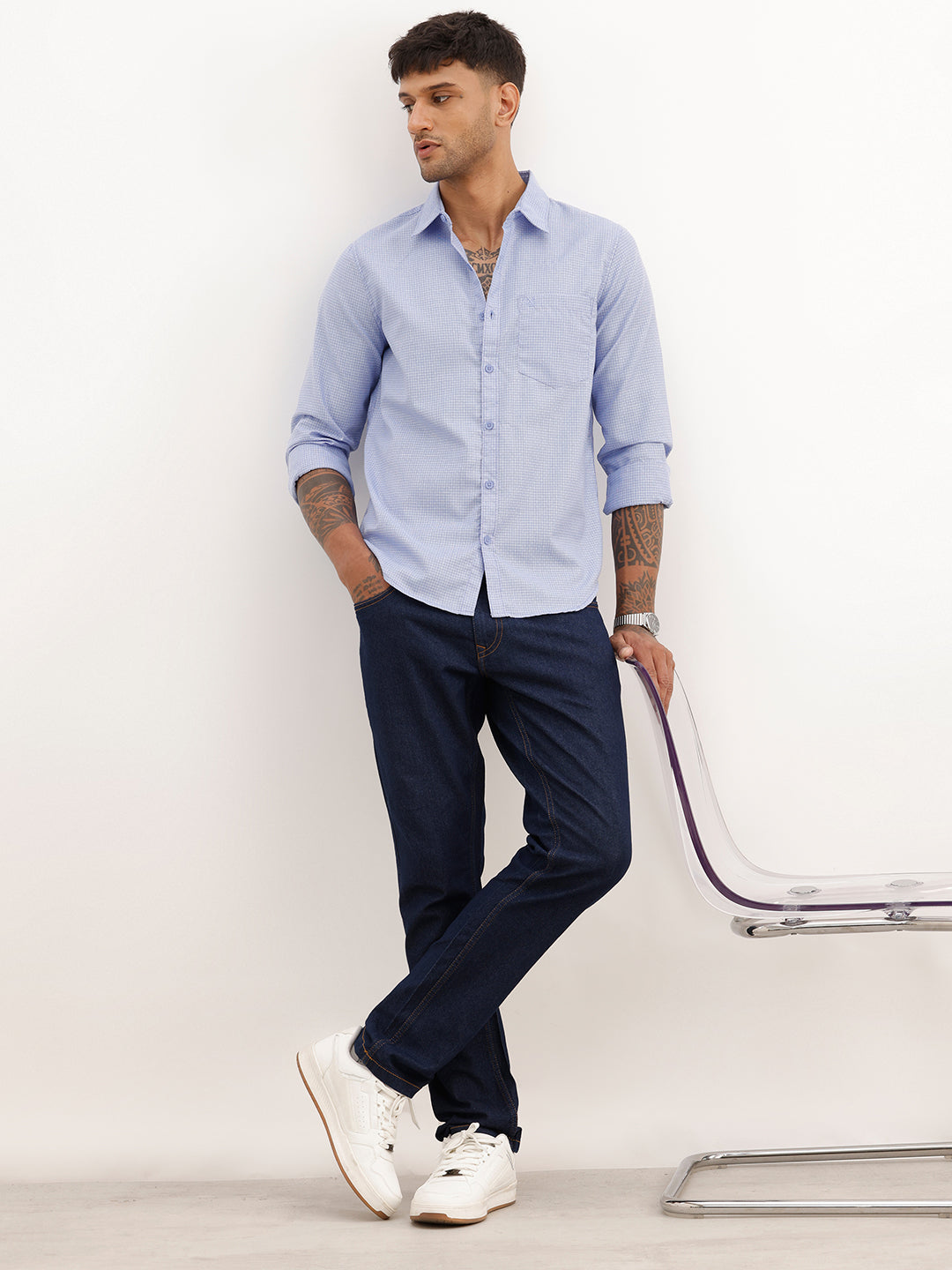 Regular Fit Checkered Full Sleeve Shirt | Blue | WWSH9200F