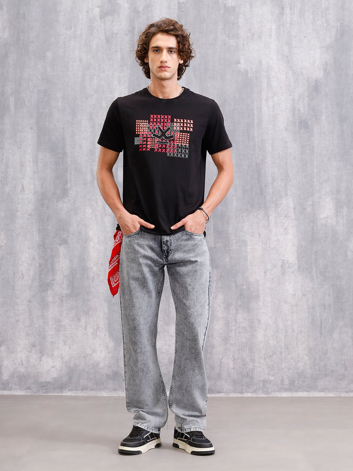 Cross Stitch Inspired Brand Carrier With Embroidery And Print | Black