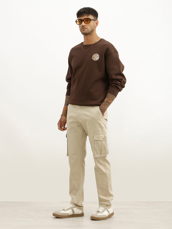 Solid Straight Fit Cargo Trouser | Beige