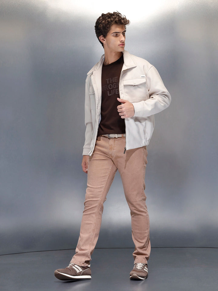 Men's Casual Straight Fit Denim Trousers  | Khaki