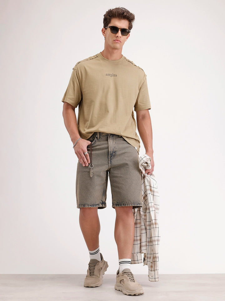 Oversized Placement Printed T-Shirt | Khaki