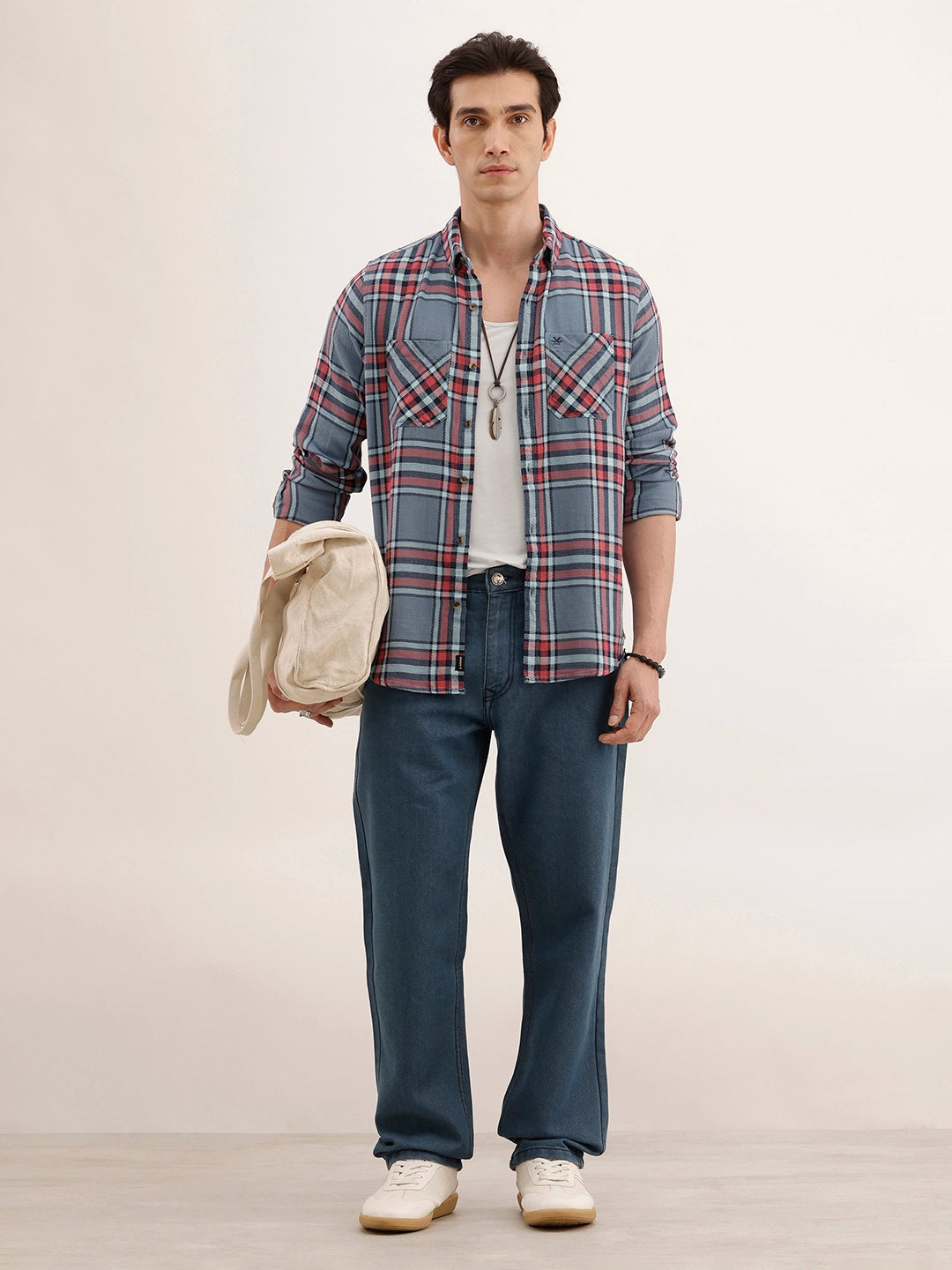 Textured Regular Fit Checkered Shirt | Blue