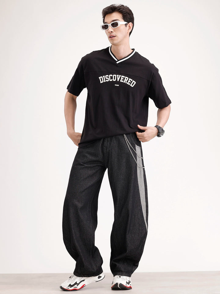 Oversized Contrast Collar T-Shirt | Black