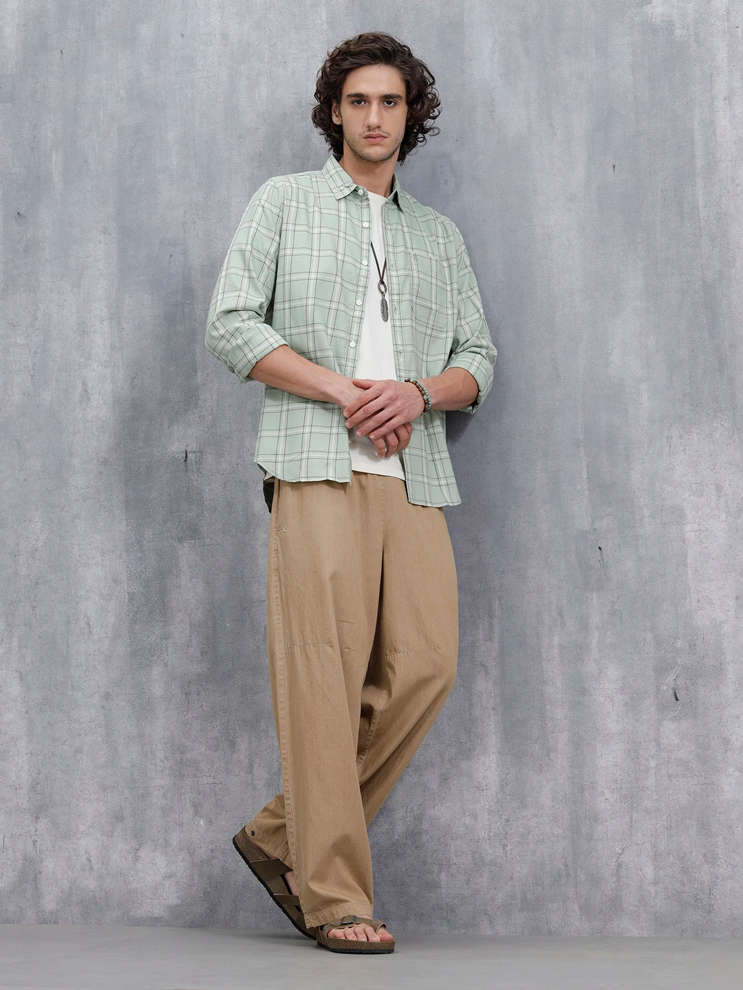 Men’s Regular Fit Checkered Pattern Shirt | Green