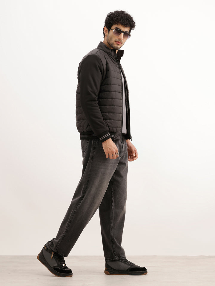 Regular Fit Pannel Puffer Jacket | Black