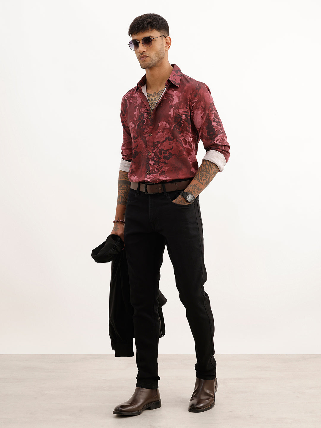 Slim Fit AOP Full Sleeve Shirt | Wine