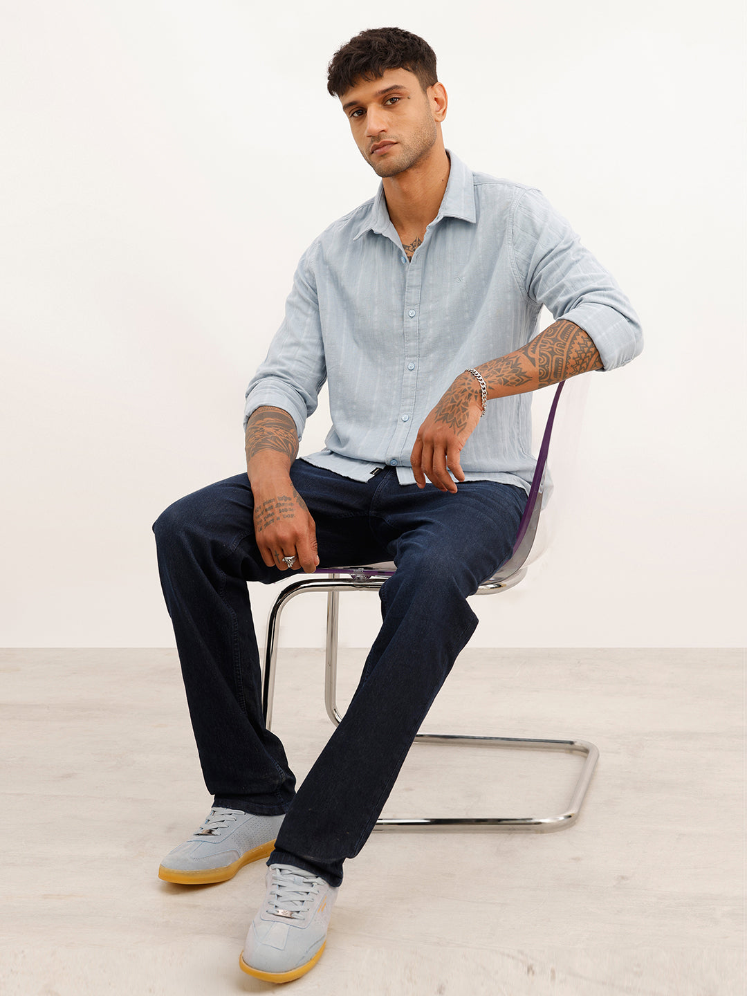 Slim Fit Textured Stripe Shirt | Blue