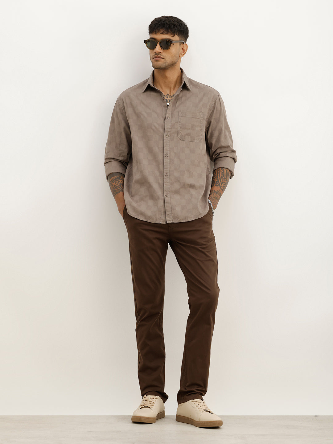 Comfort Fit Textured Full Sleeve Shirt | Pink