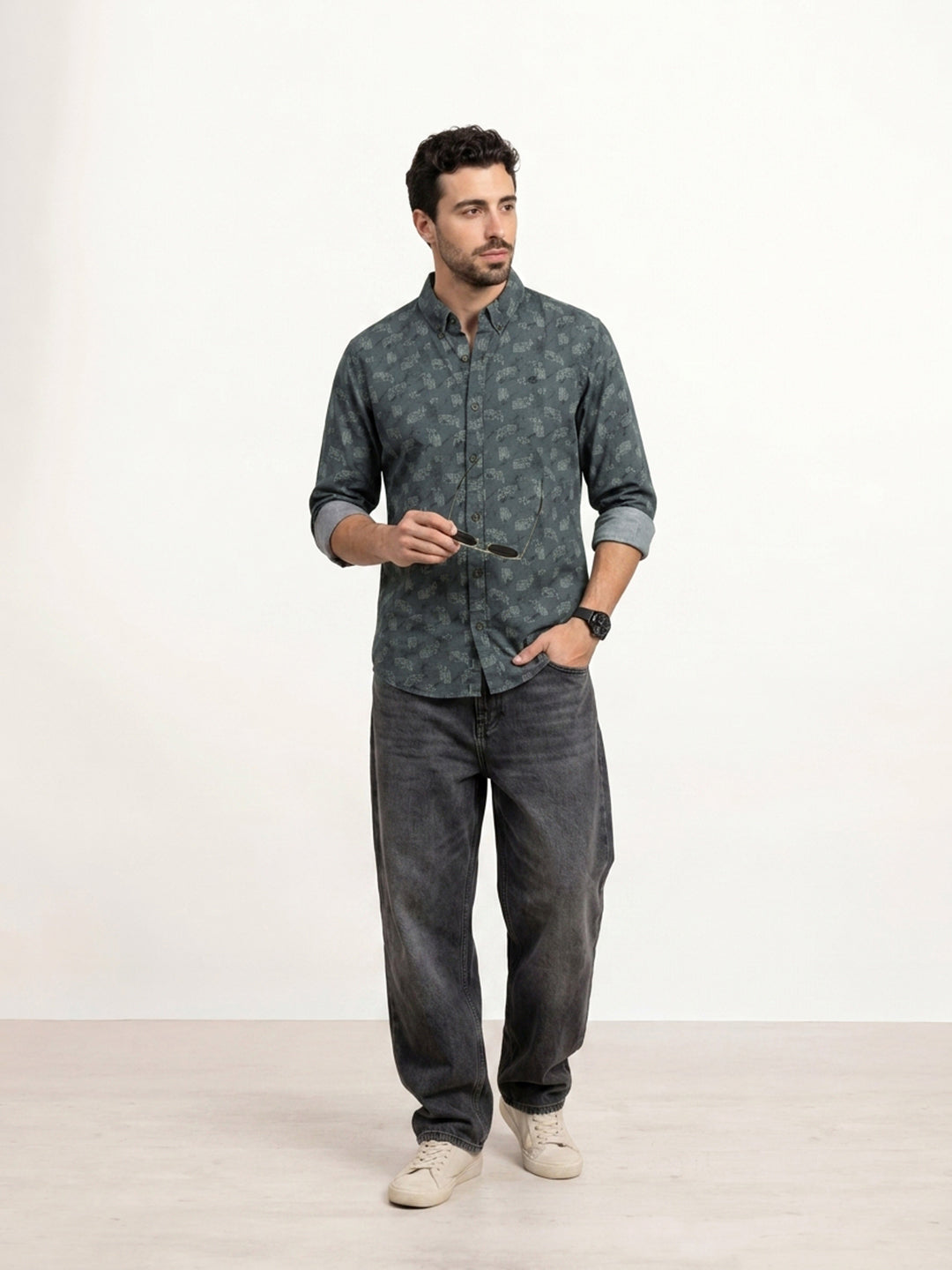 Slim Fit AOP Full Sleeve Shirt | Grey