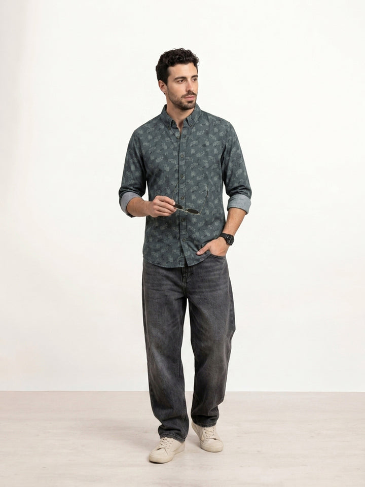 Slim Fit AOP Full Sleeve Shirt | Grey