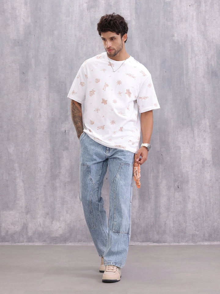 Food Inspired Retro Aop Oversized Fit T-shirt | White