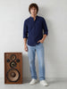 Slim Fit Mandrin Collar Shirt | Navy Blue