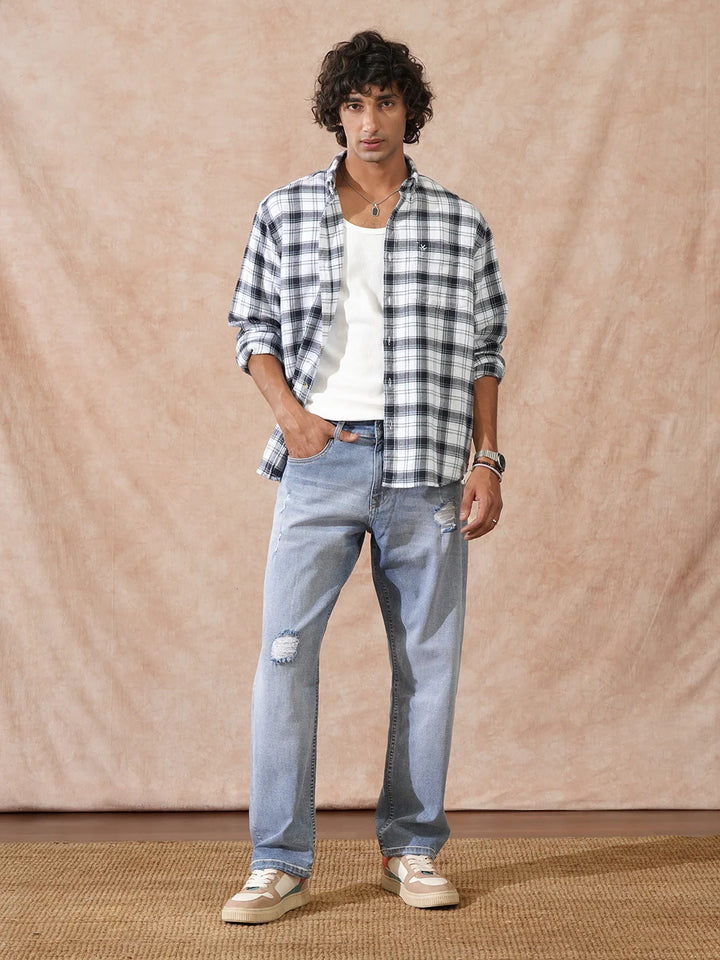 Textured Checks Comfort Fit Shirt | White