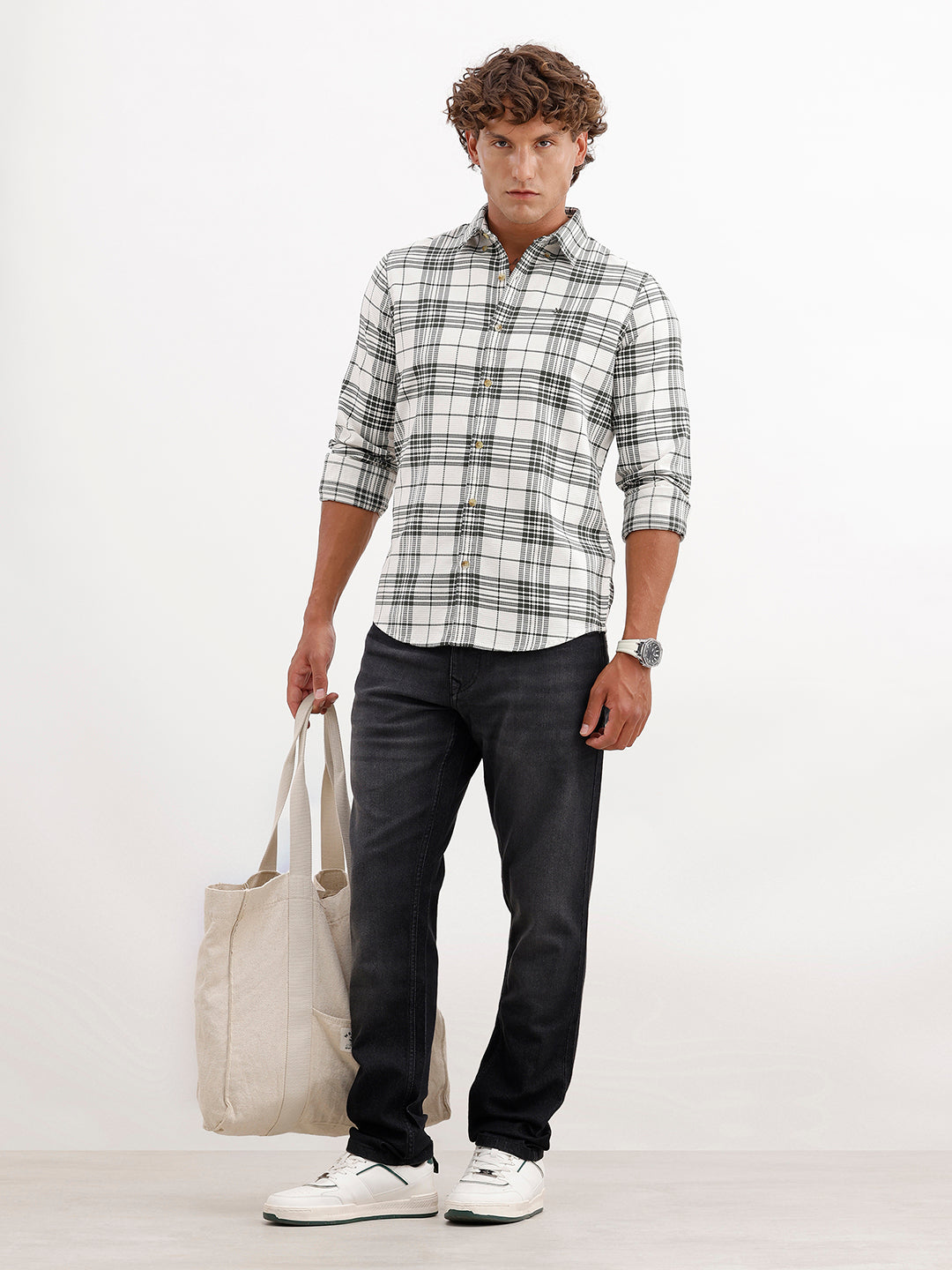Textured Regular Fit Full Sleeve Shirt | White