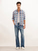 Slim Fit Washed Indigo Checkered Shirt | Blue