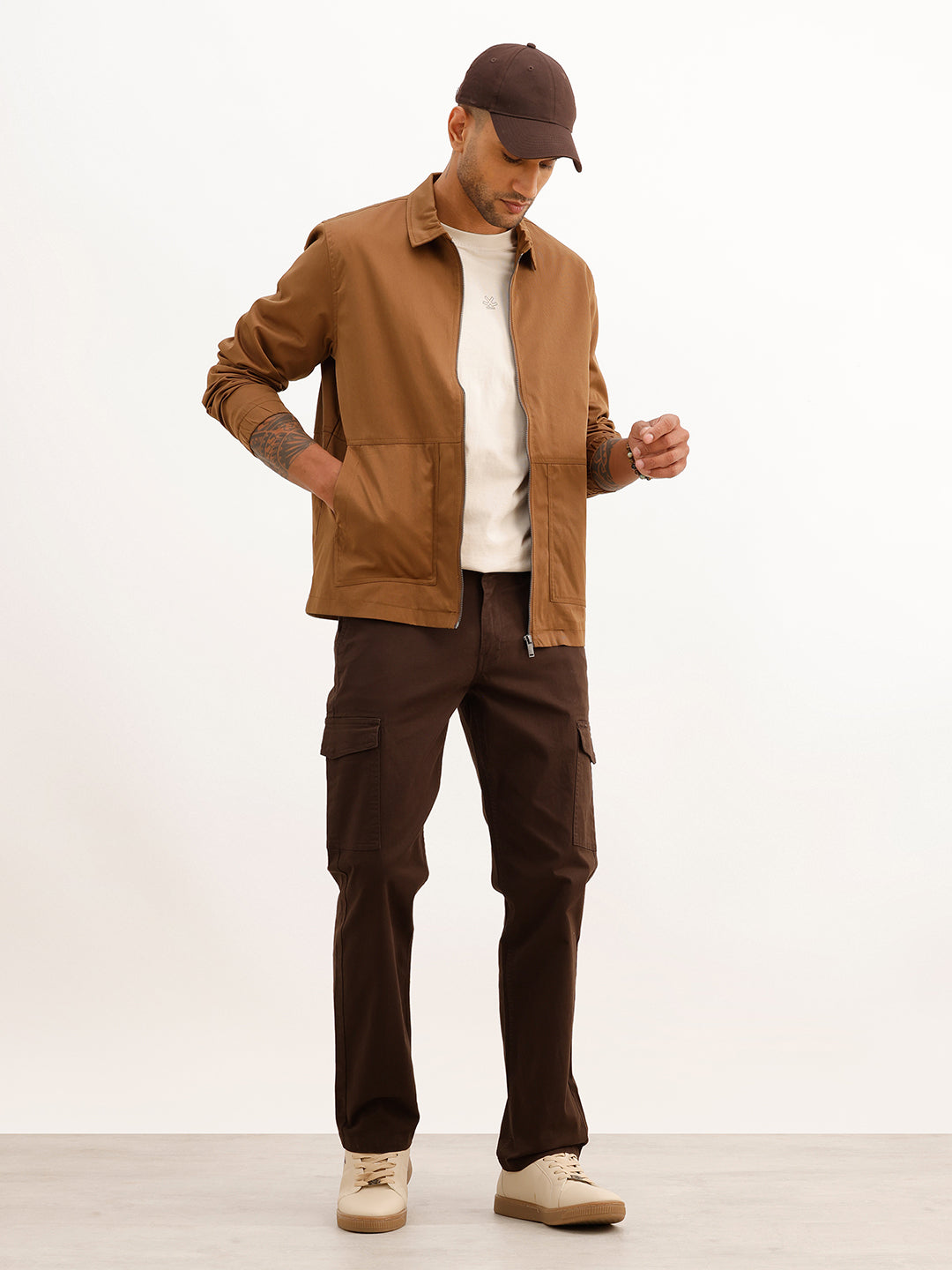 Solid Regular Fit Zipper Jacket | Black