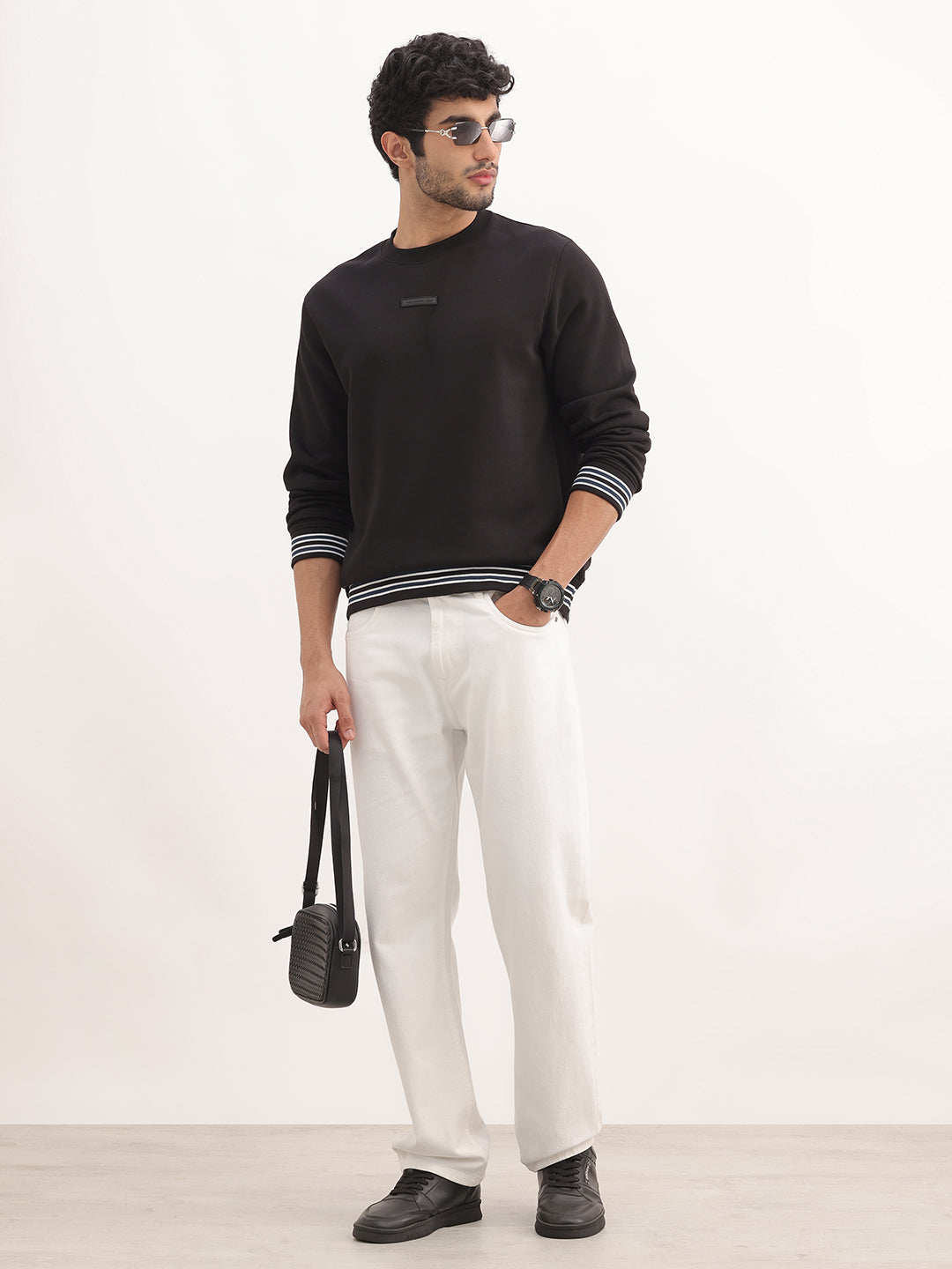 Classic Contrast Sleeve Sweatshirt | Black