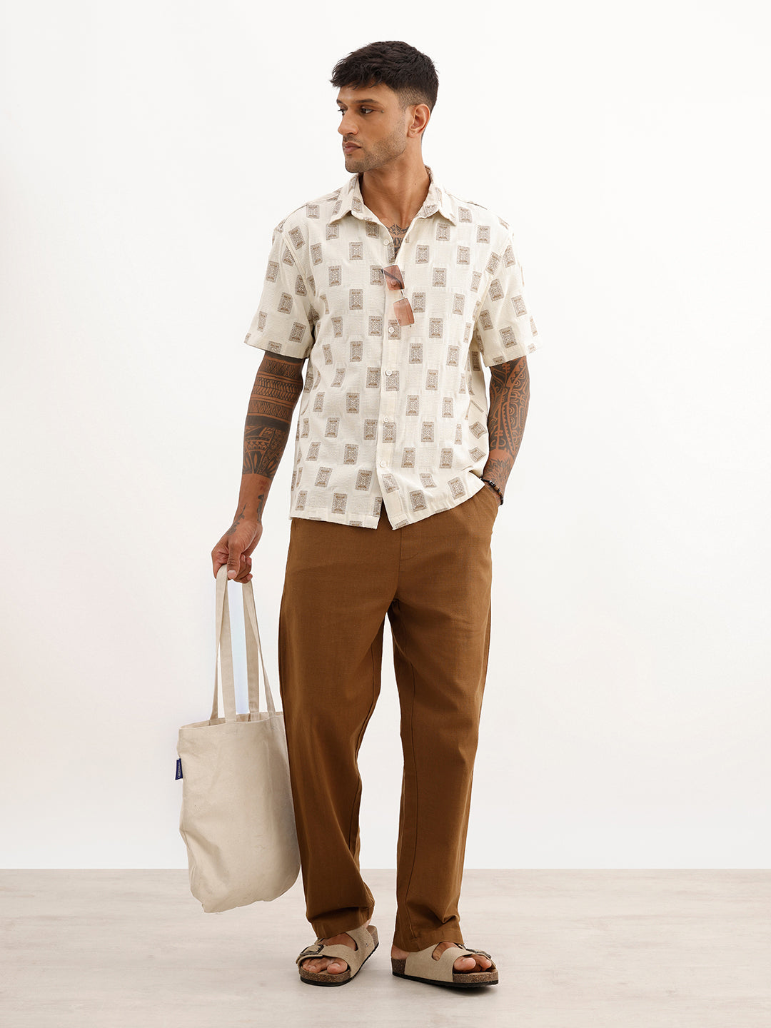 Classic Comfort Fit Jacquard Shirt | Off White