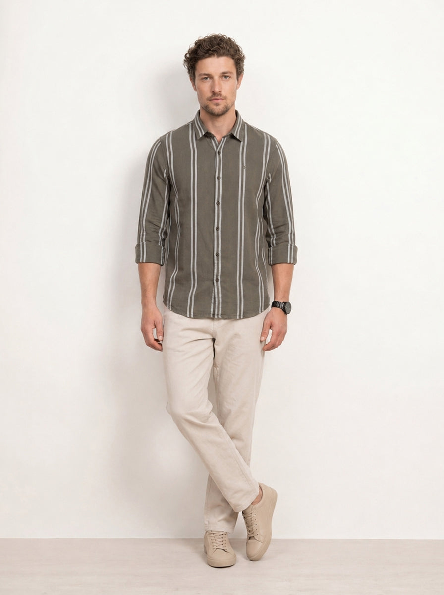 Slim Fit Striped Shirt | Brown