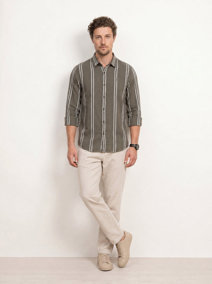 Slim Fit Striped Shirt | Brown