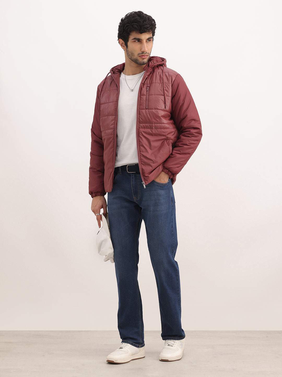 Solid Hooded Puffer Jacket | Wine