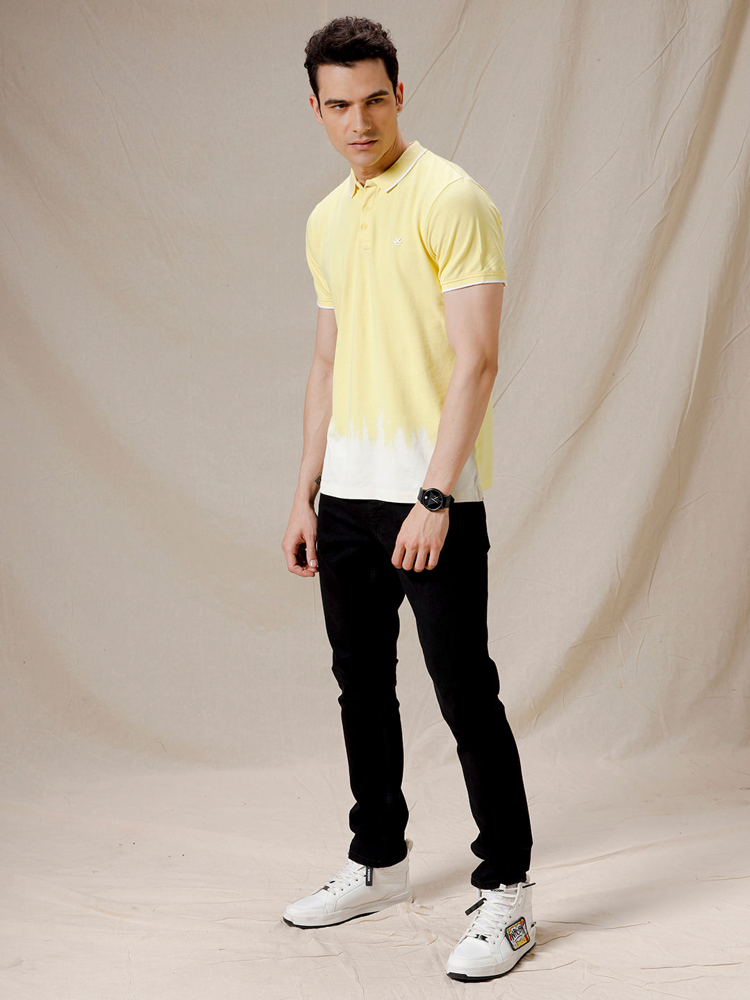Dip Dyed Yellow Polo T-Shirt