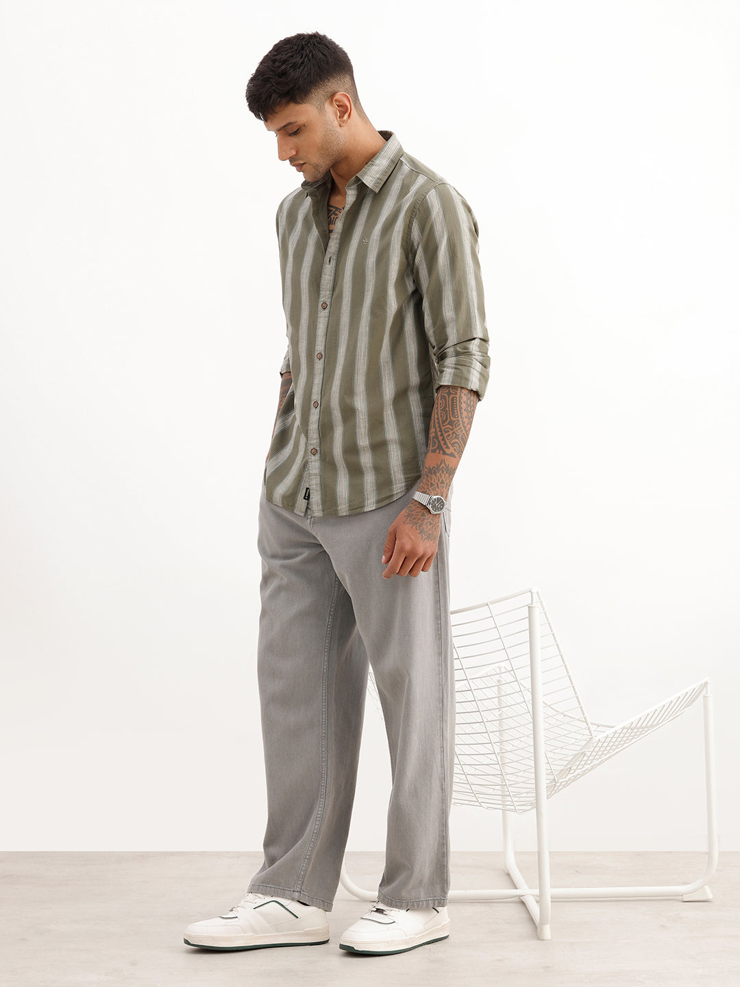 Classic Slim Fit Checkered Shirt | Olive