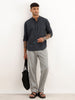 Textured Slim Fit Mandrin Collar Shirt | Navy Blue