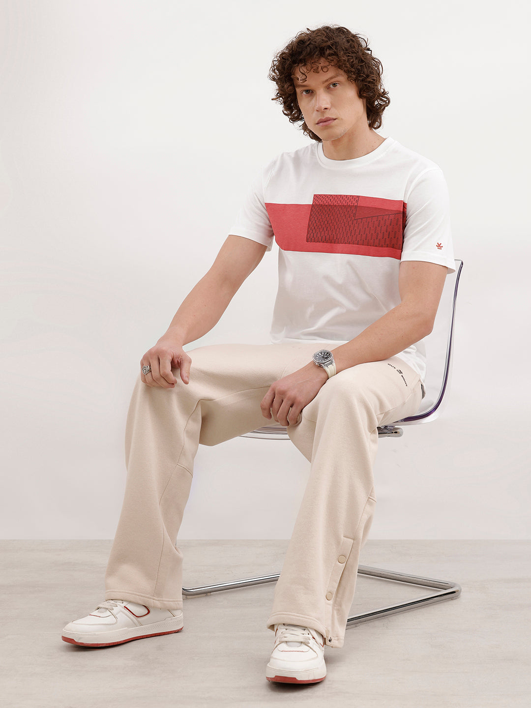 Placement Printed Slim Fit T-Shirt | White