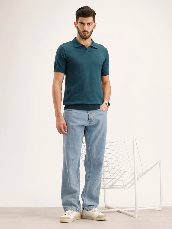 Solid Slim Fit Polo T-Shirt | Teal