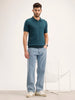 Slim Fit Flat Knit Polo T-Shirt | Teal