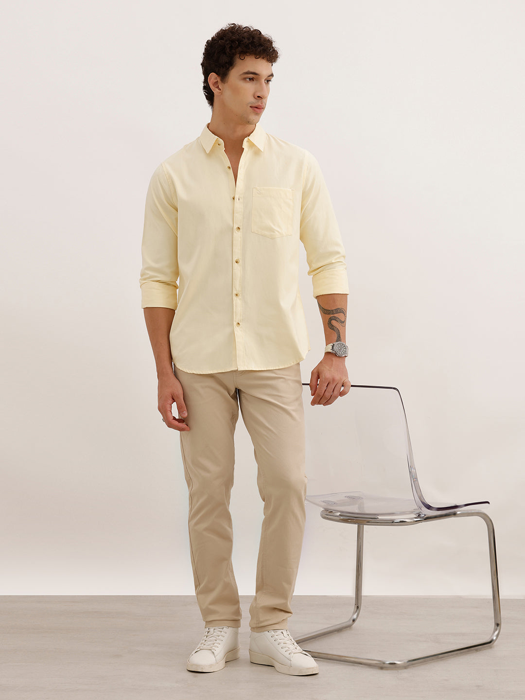 Solid Regular Fit Full Sleeve Shirt | Yellow