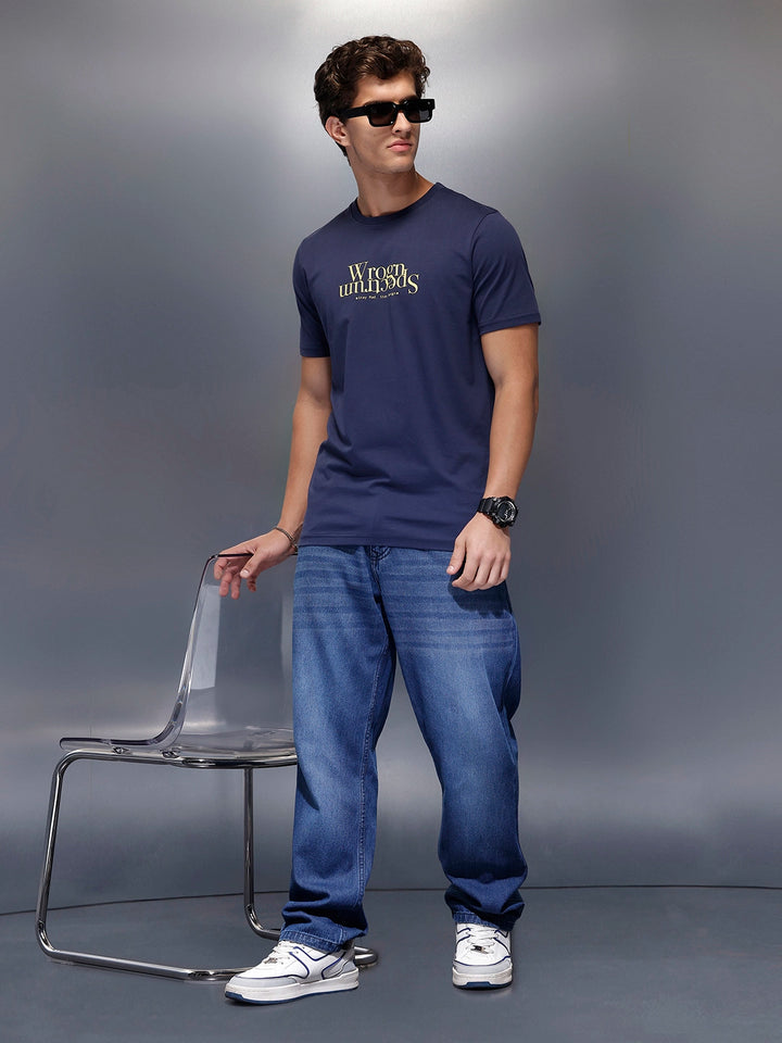 Solid Placement Printed T-Shirt   |  Navy Blue