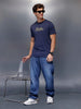 Solid Placement Printed T-Shirt   |  Navy Blue