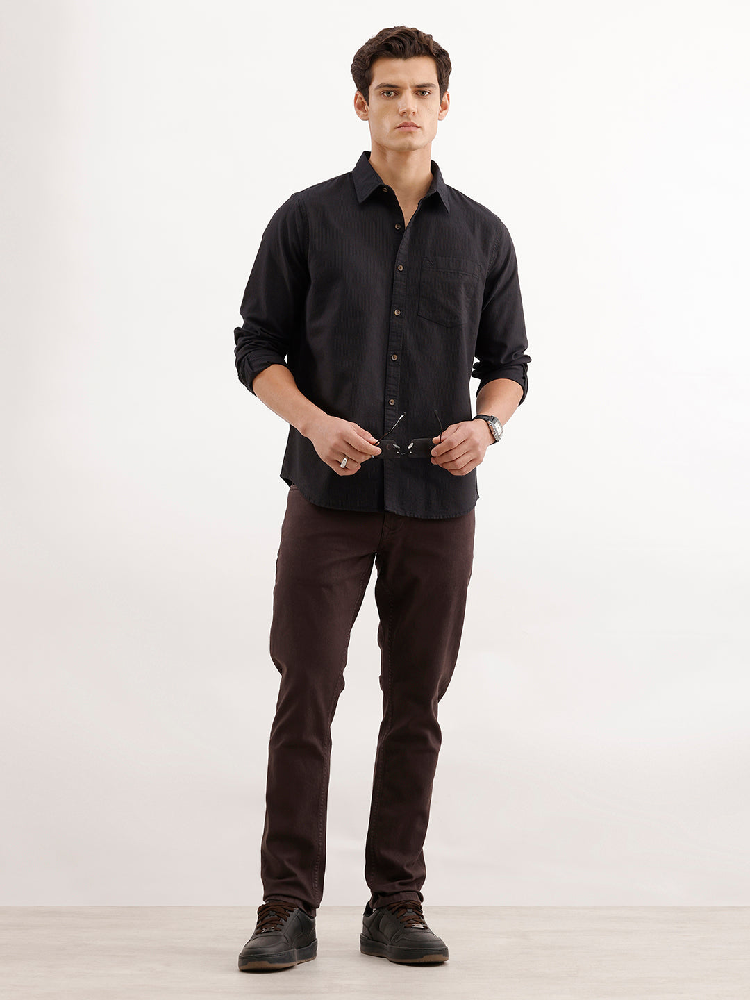 Classic Regular Fit Striped Shirt  | Brown