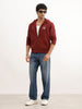 Classic Foil Printed Zipper Hooded Sweatshirt | Maroon