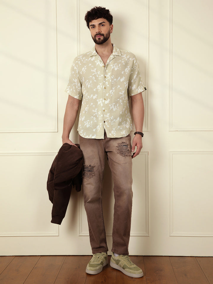 Textured Open Dobby AOP Shirt | Beige