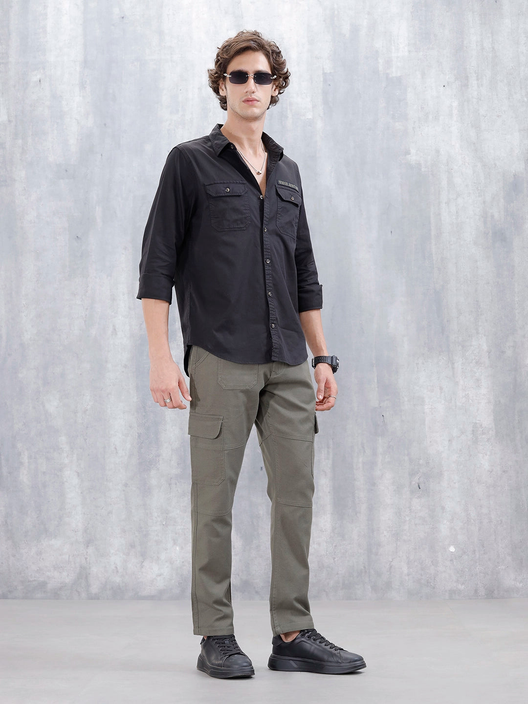 Wrogn Men's Slim Fit Double Pocket Casual Shirt | Black