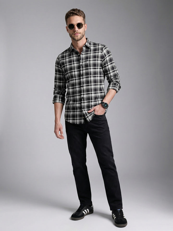 Regular Fit Checkered Shirt | Black