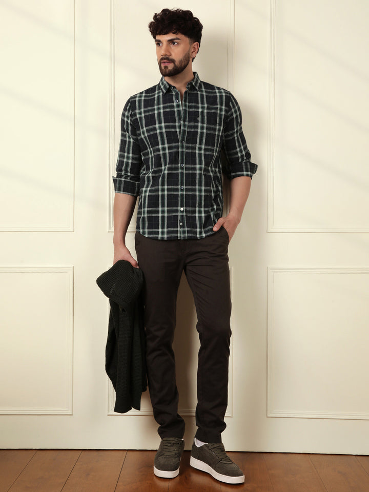 Green Slim Fit Checked Shirt