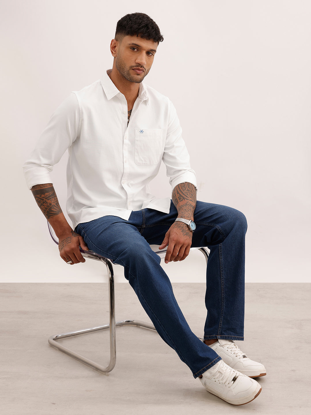 Solid Regular Fit Full Sleeve Shirt | White