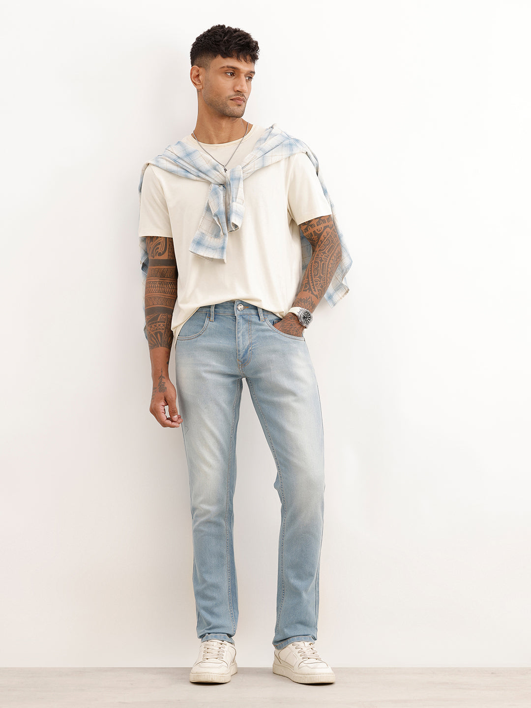 Slim Fit Light Faded Denim Jeans | Light Blue