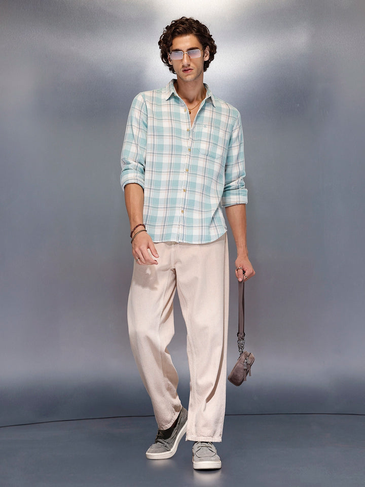 Men’s soft tone plaid casual shirt | Green