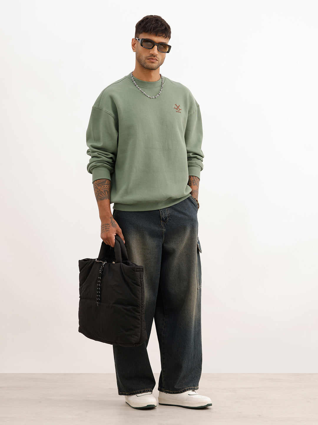 Oversized Puffer Back Printed Sweatshirt | Green | WSS02FSOS7033S