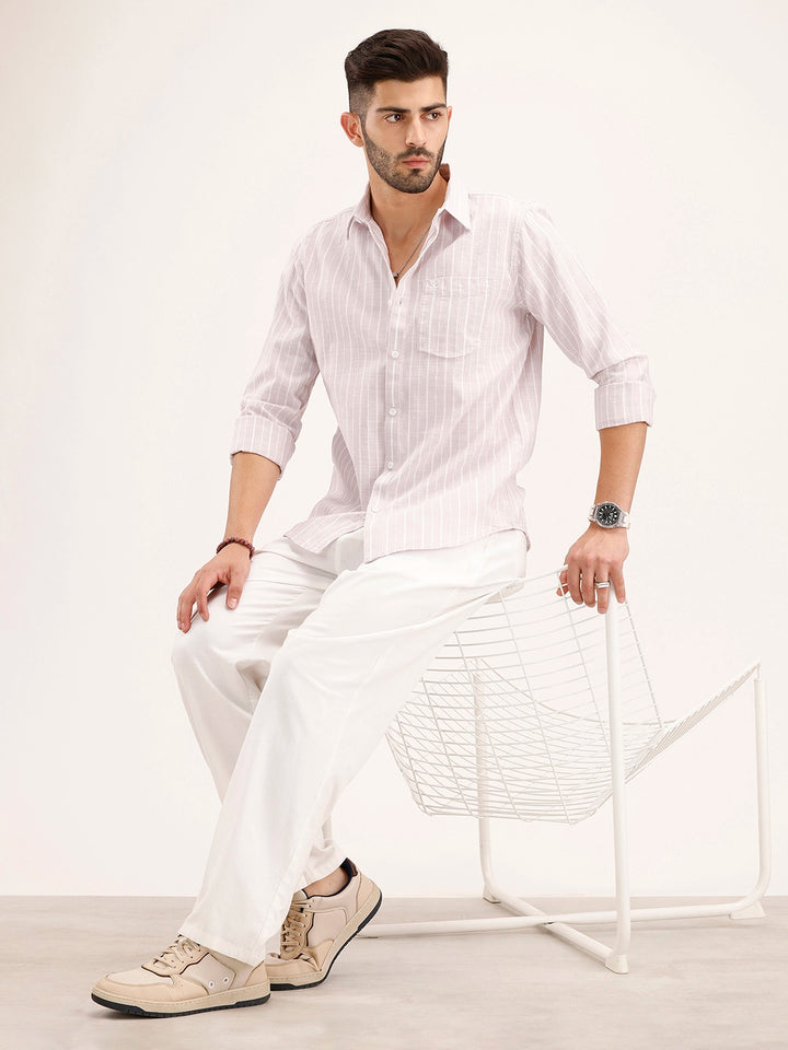 Textured Slim Fit Striped Shirt | Pink