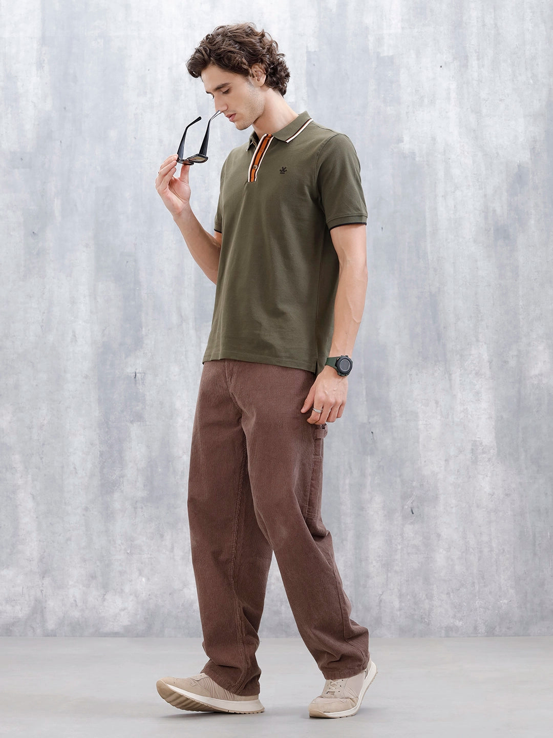Polo T-Shirt With Contrast Trim Details | Olive