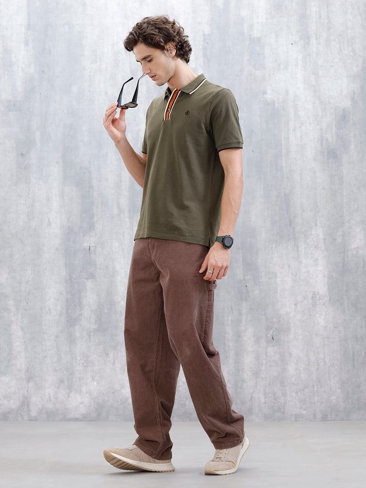 Polo T-Shirt With Contrast Trim Details | Olive