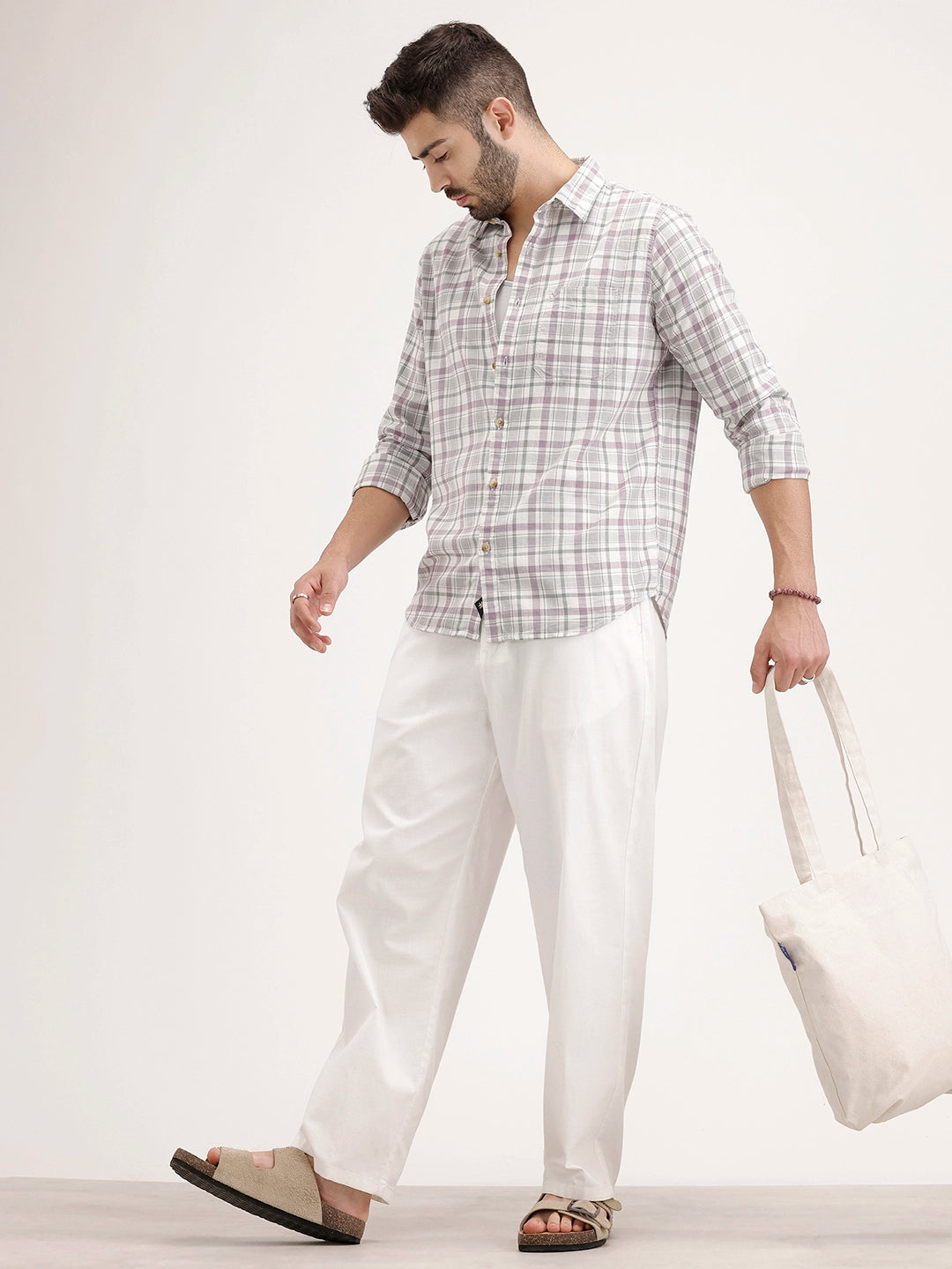 Regular Fit Checkered Shirt | Purple